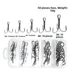 Treble Hook Assortment 50pcs High Carbon Steel for Lure Spoon Crankbait