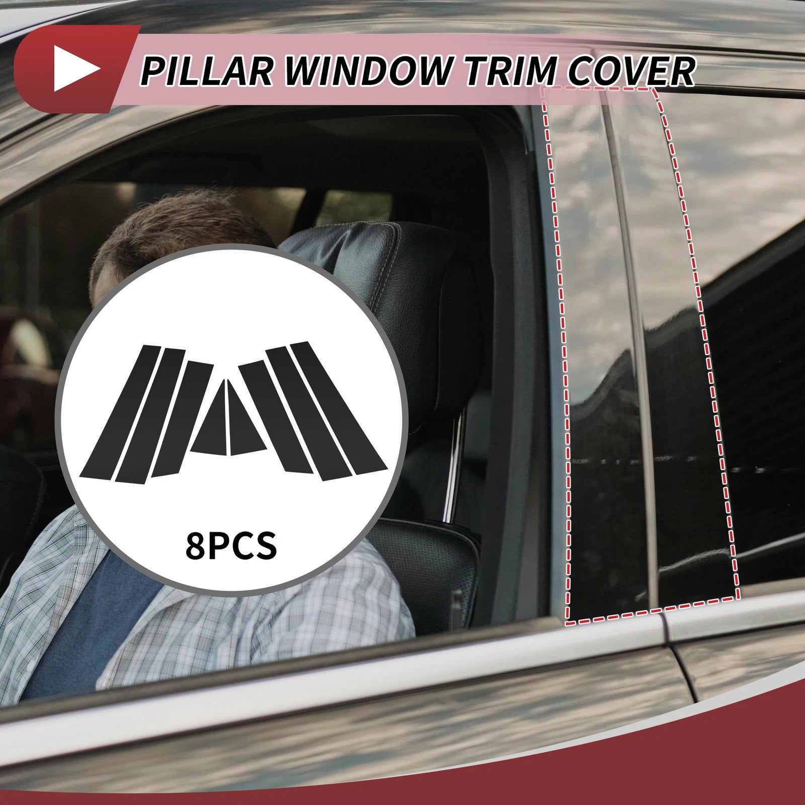 8 Pcs Door Pillar Window Trim for Nissan Rogue (2014–2020) Black
