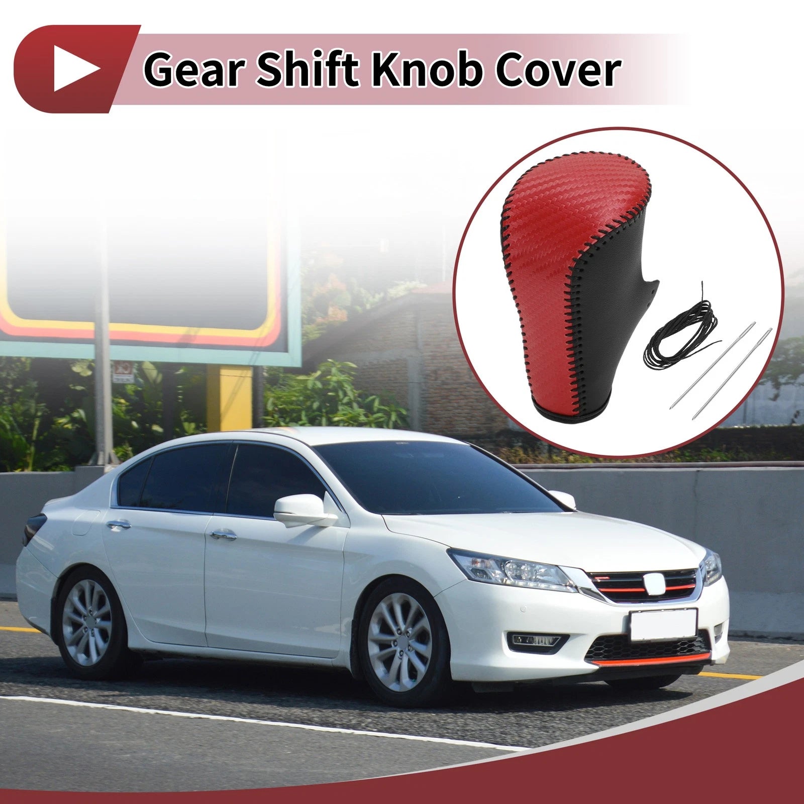 Gear Shift Knob Cover for Honda Accord (2008–2012) Red Carbon Fiber Black
