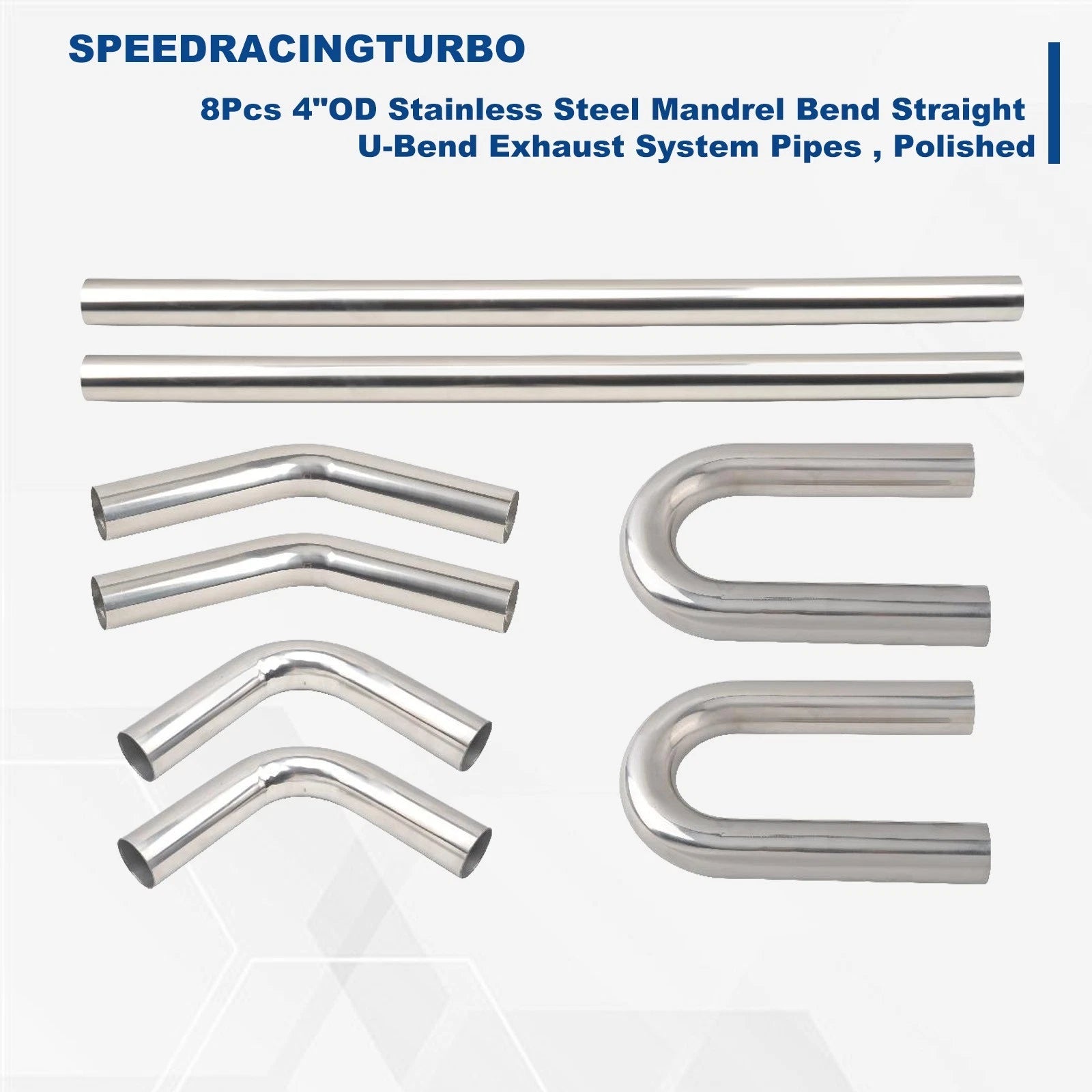 Stainless Steel Exhaust System Kit 4" Universal Straight U-Bend (8pcs)