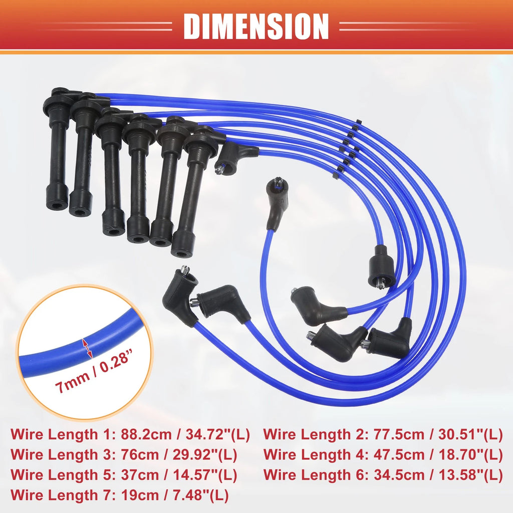 7pcs Spark Plug Wire Ignition Coil Cable No. 32720-P8A-A02 for Honda Accord (1990–2002)