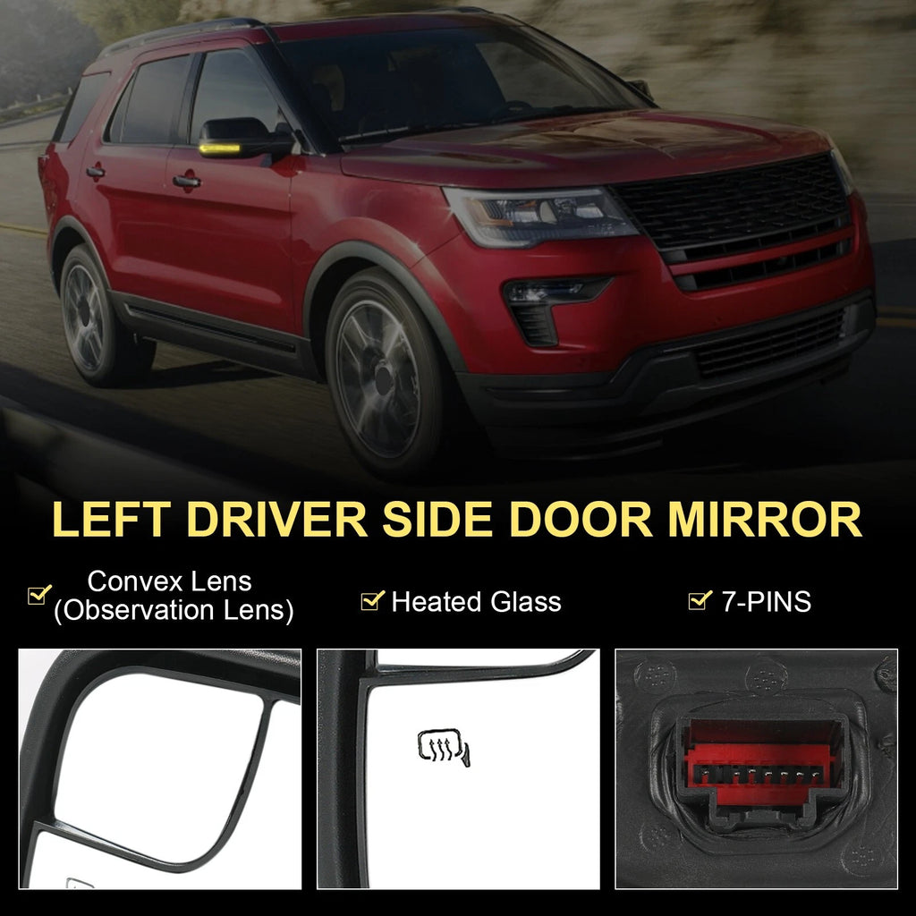 Driver Side Heated Mirror with Puddle Light for Ford Explorer (2016-2019)