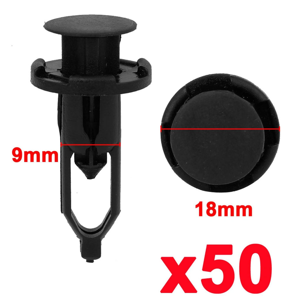 50 Pcs 18mm Head Black Rivet Fastener for Toyota (Various Models)