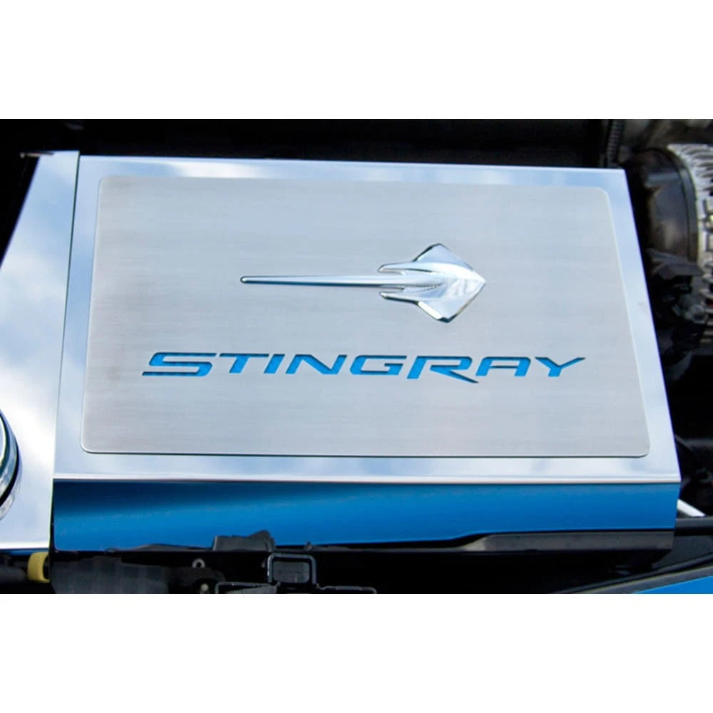 Fuse Box Cover w/Blue C-Fiber 'Stingray' Inlay&Stingray for 2014-19 Corvette Z06