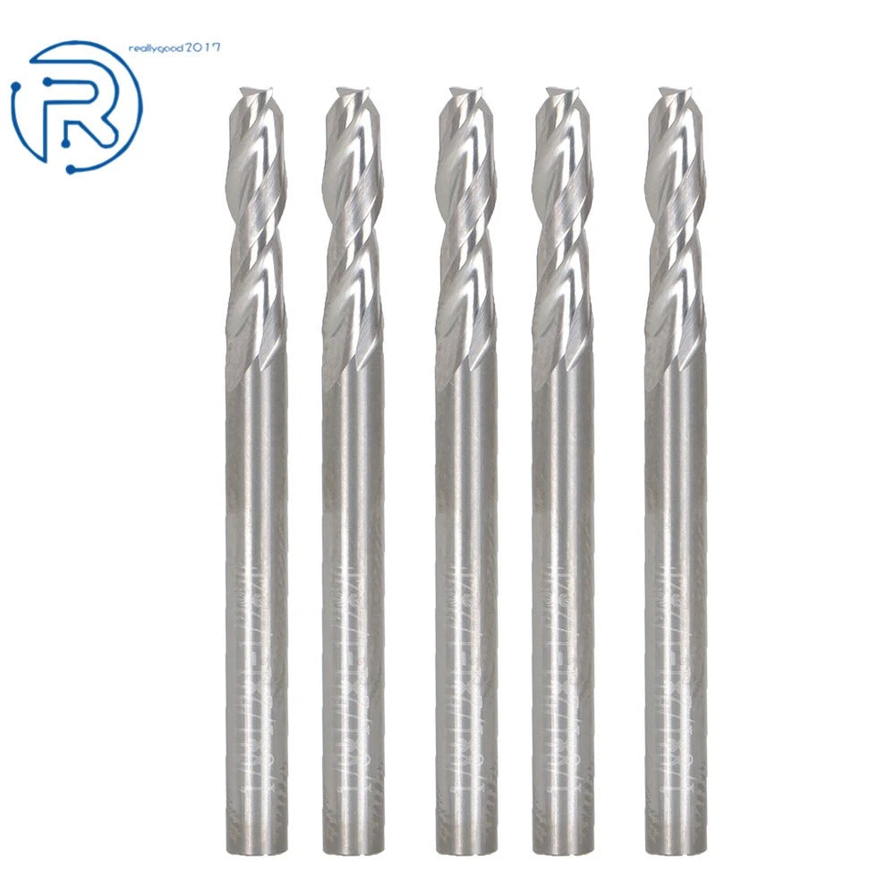 5 Pack 1/8" Carbide End Mill for Various Applications (1/2" Cut, 1-1/2" Overall)