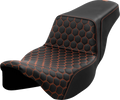 SADDLEMEN Step-Up Seat for Harley FL (Extended Reach, Honeycomb, Orange Stitching)