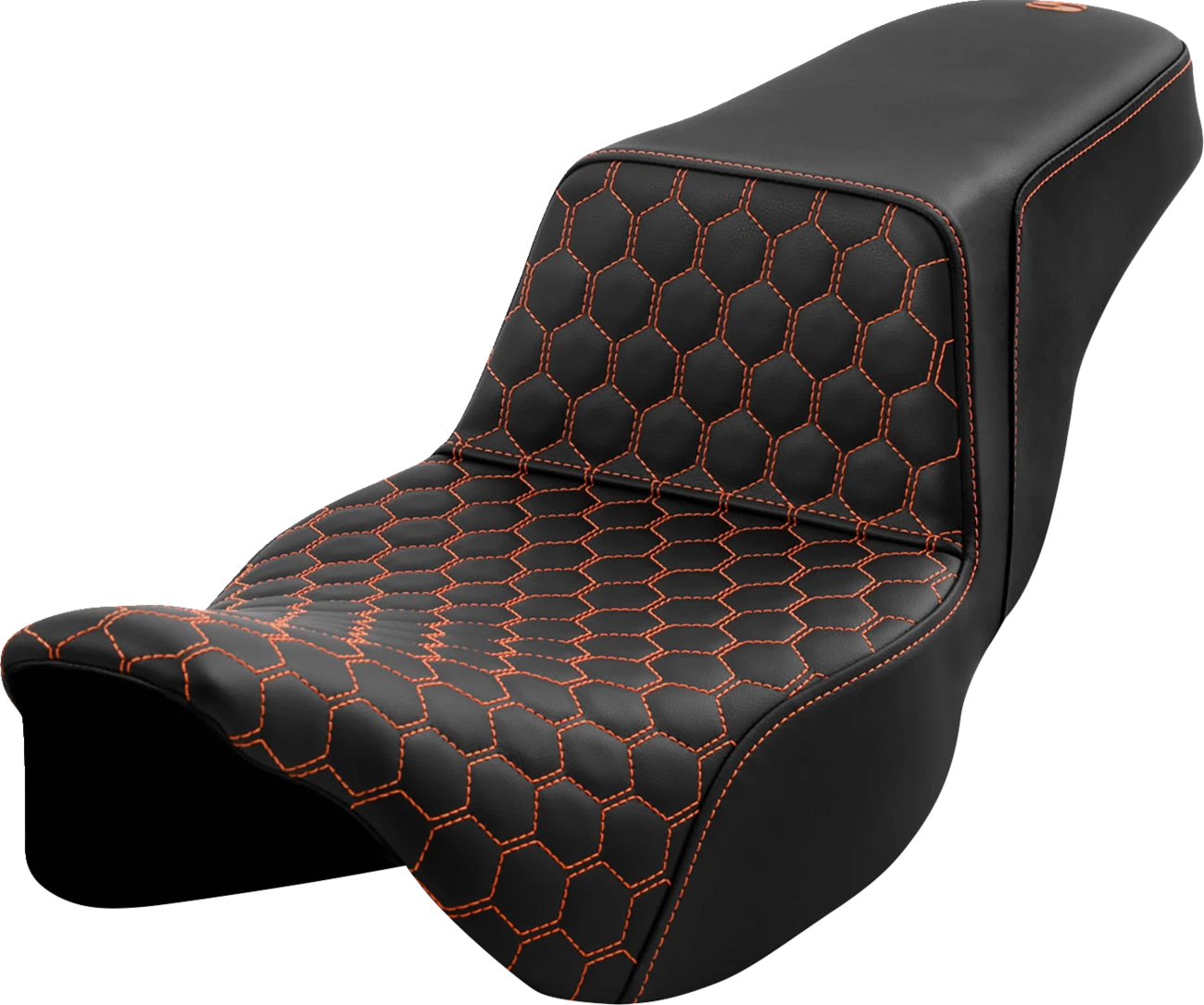 SADDLEMEN Step-Up Seat for Harley FL (Extended Reach, Honeycomb, Orange Stitching)