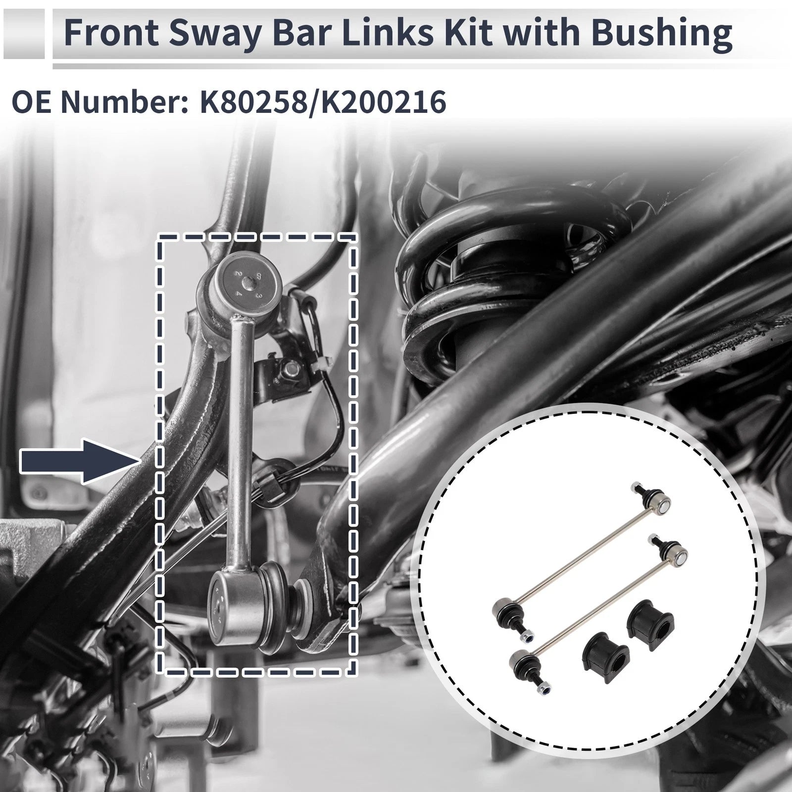Set of 2 Front Stabilizer Bar Links with Bushings for Jeep Patriot (2007–2017) No.K80258