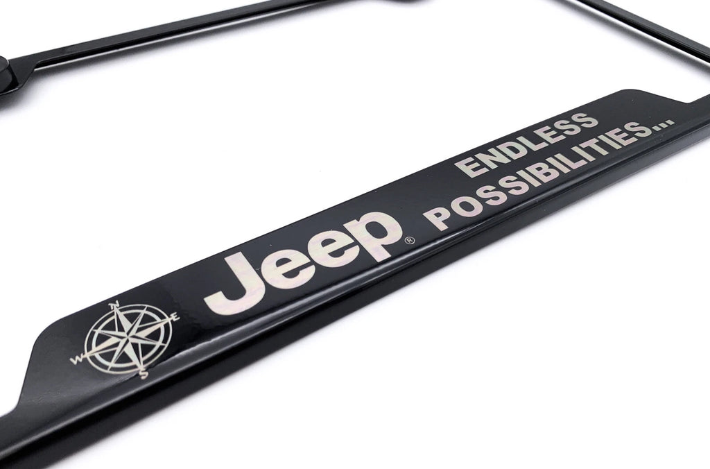 License Plate Frame Black Stainless for Jeep Endless Possibilities Logo (2007–2024)
