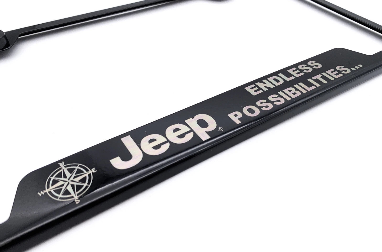 License Plate Frame Black Stainless for Jeep Endless Possibilities Logo (2007–2024)