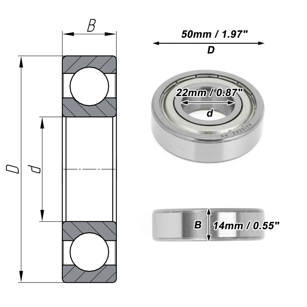 Deep Groove Ball Bearing P5 for Scooter Skateboard Wheel (22x50x14mm)