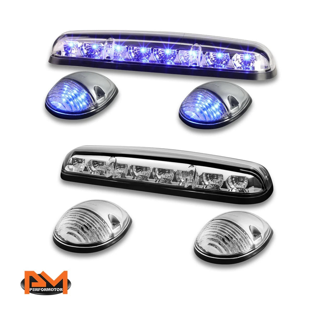 3Pcs Cab Roof Running Light Chrome Housing Blue LED for Silverado/Sierra (2002–2007)