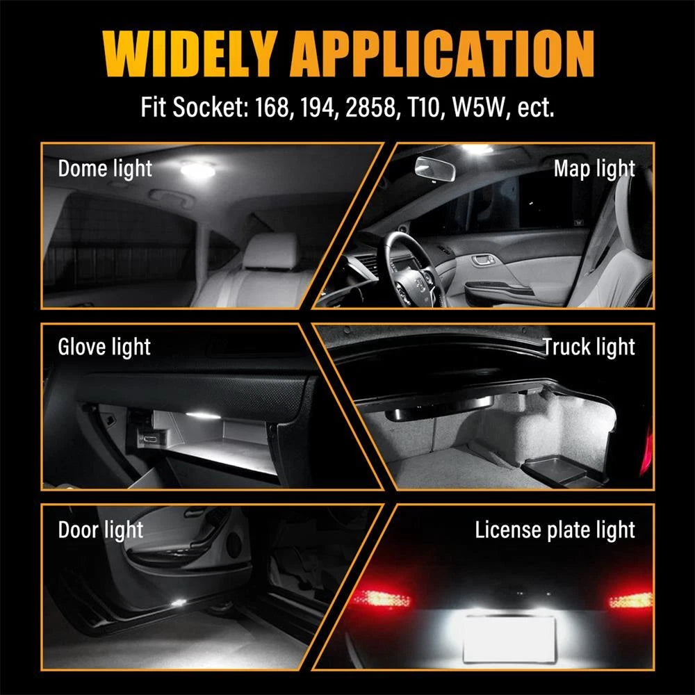 T10 168 194 LED Interior Light Bulbs for Various Vehicles (6000K)