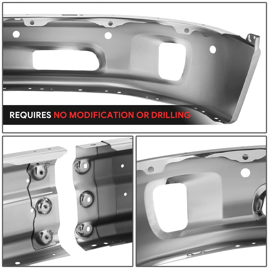 Front Bumper Face Bar for Ram 1500 (2014–2023) w/Parking Sensor, Fog Light Holes, Chrome