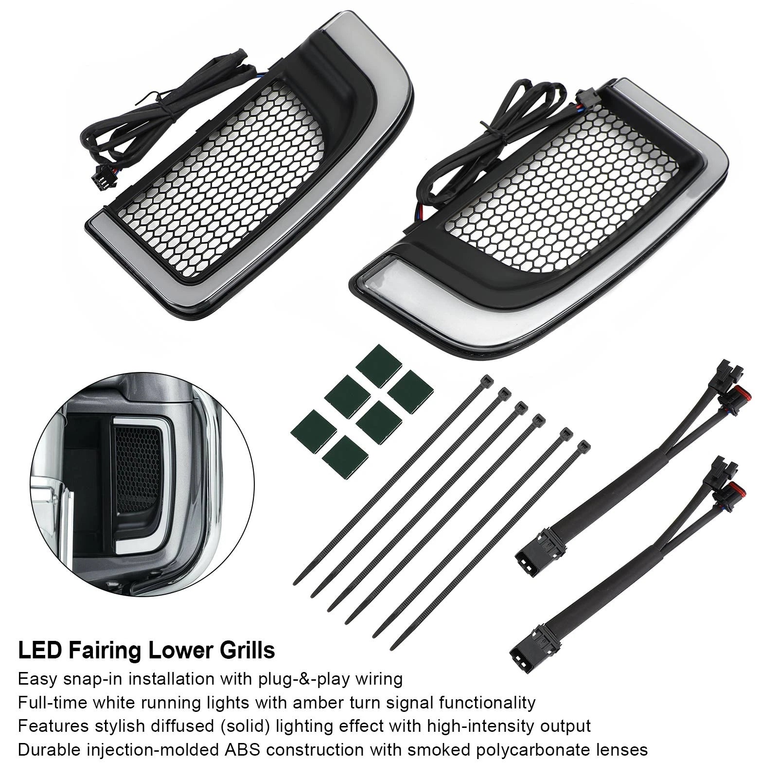 Tracer LED Lower Fairing Grills Lights for Electra FLH/T Road Glide (N/A)