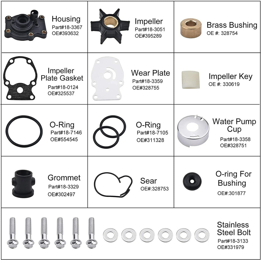 Water Pump Impeller Kit with Housing for Johnson Evinrude (393630)