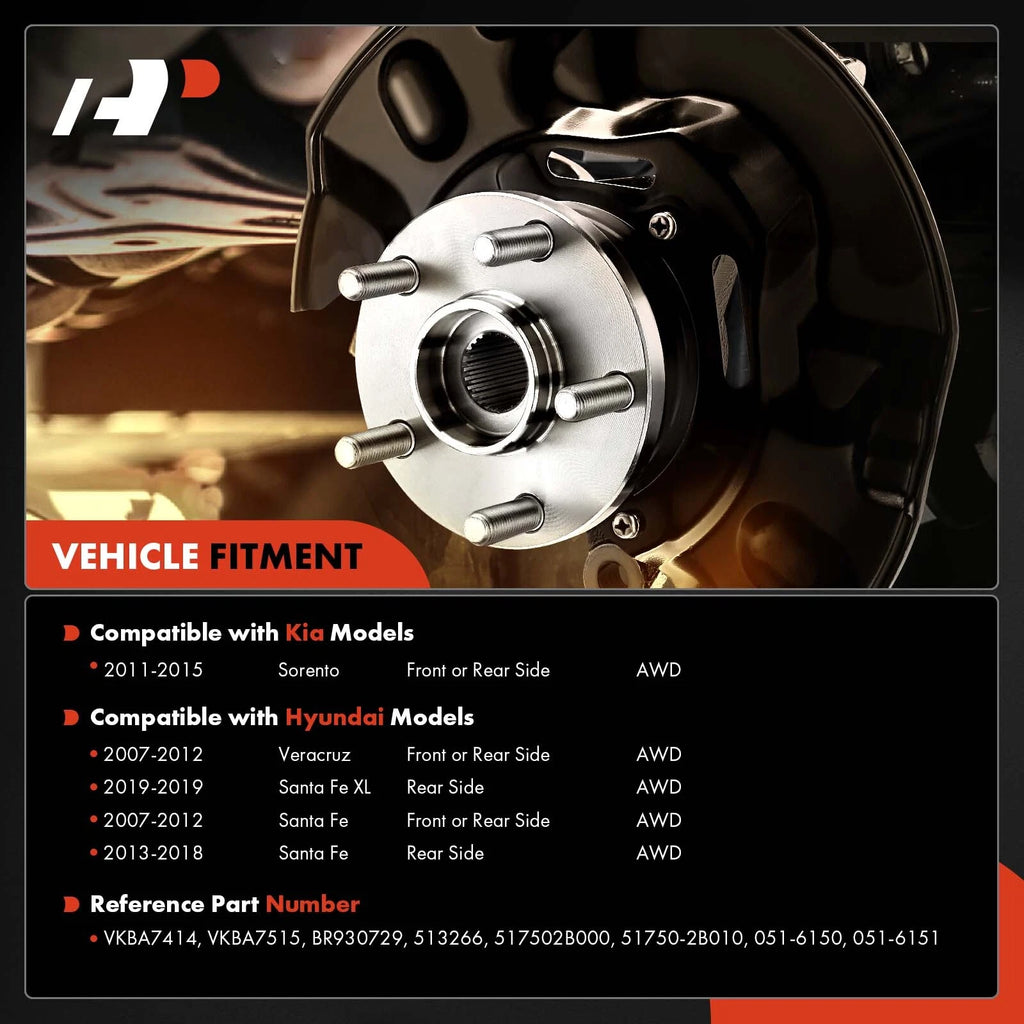 Wheel Hub & Bearing Assembly for Kia Sorento Hyundai AWD (2011–2020)