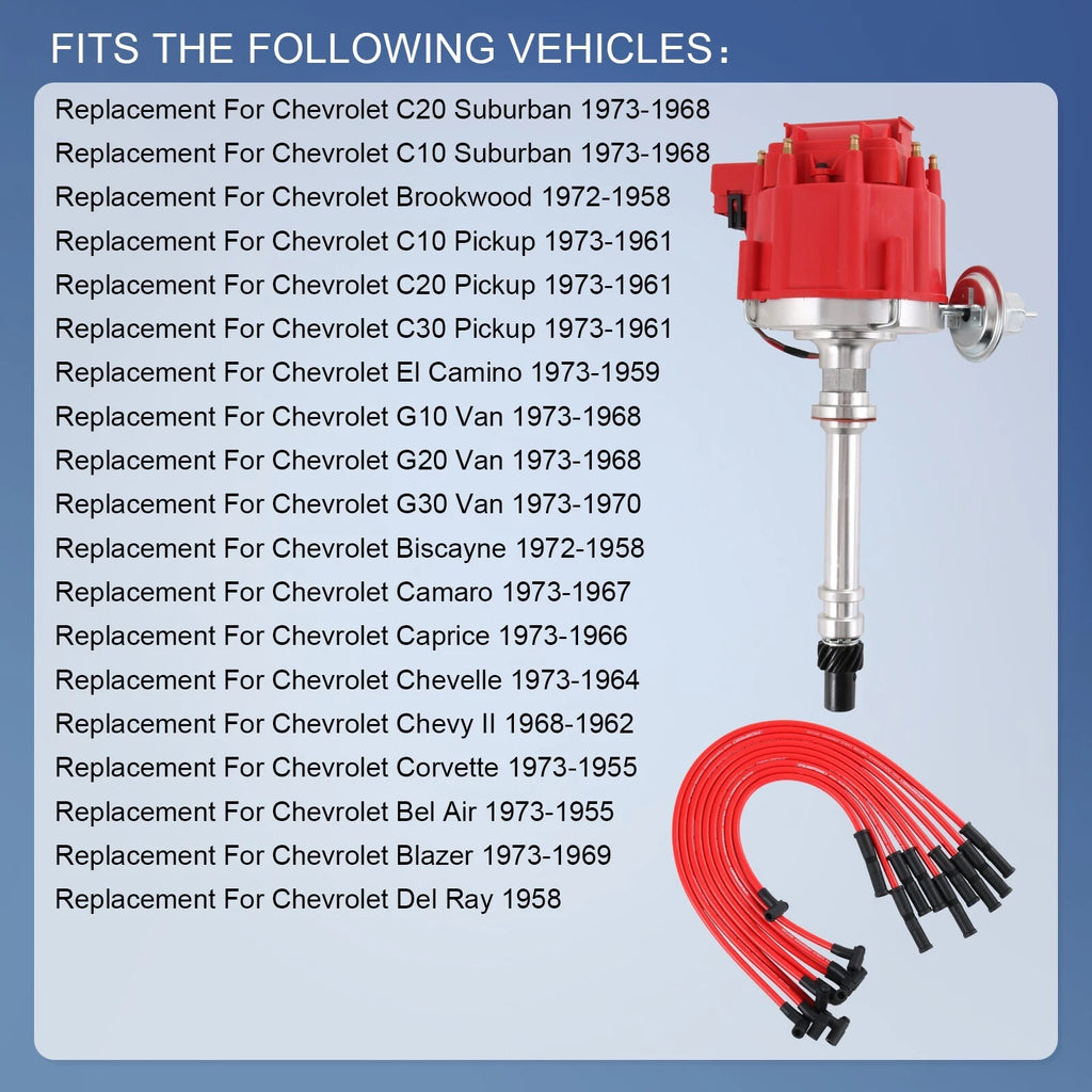 HEI Distributor with Spark Plug Wires for Chevy SBC 350 BBC 454