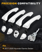 4X Chrome Exterior Door Handles w/ Lock Cylinder Kit for Hyundai Elantra (2017–2020)