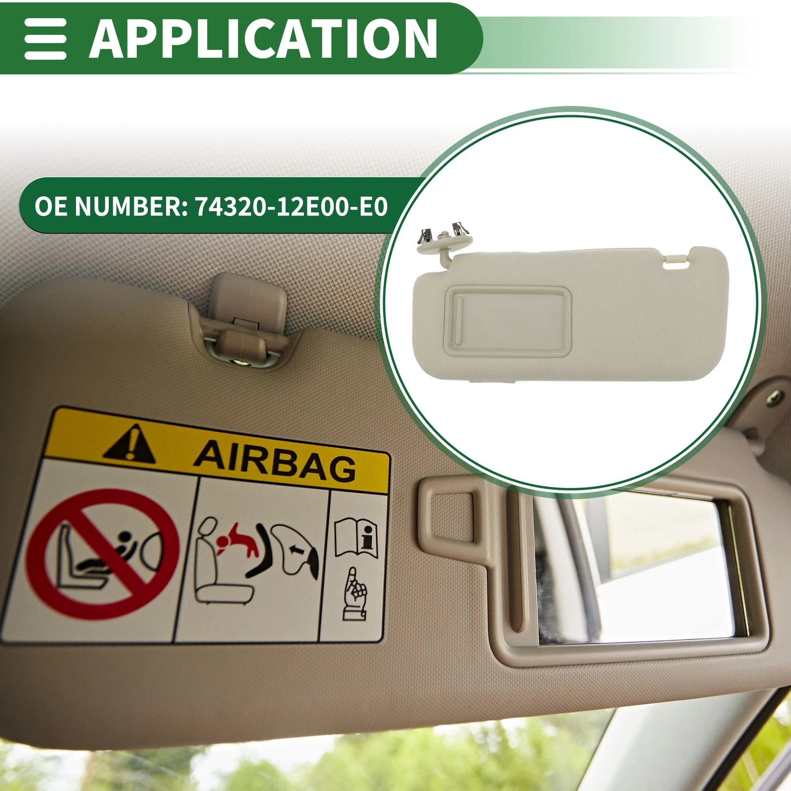 Left Sun Visor for Toyota Corolla (2011–2013) with Mirror No. 74320-12E00-E0