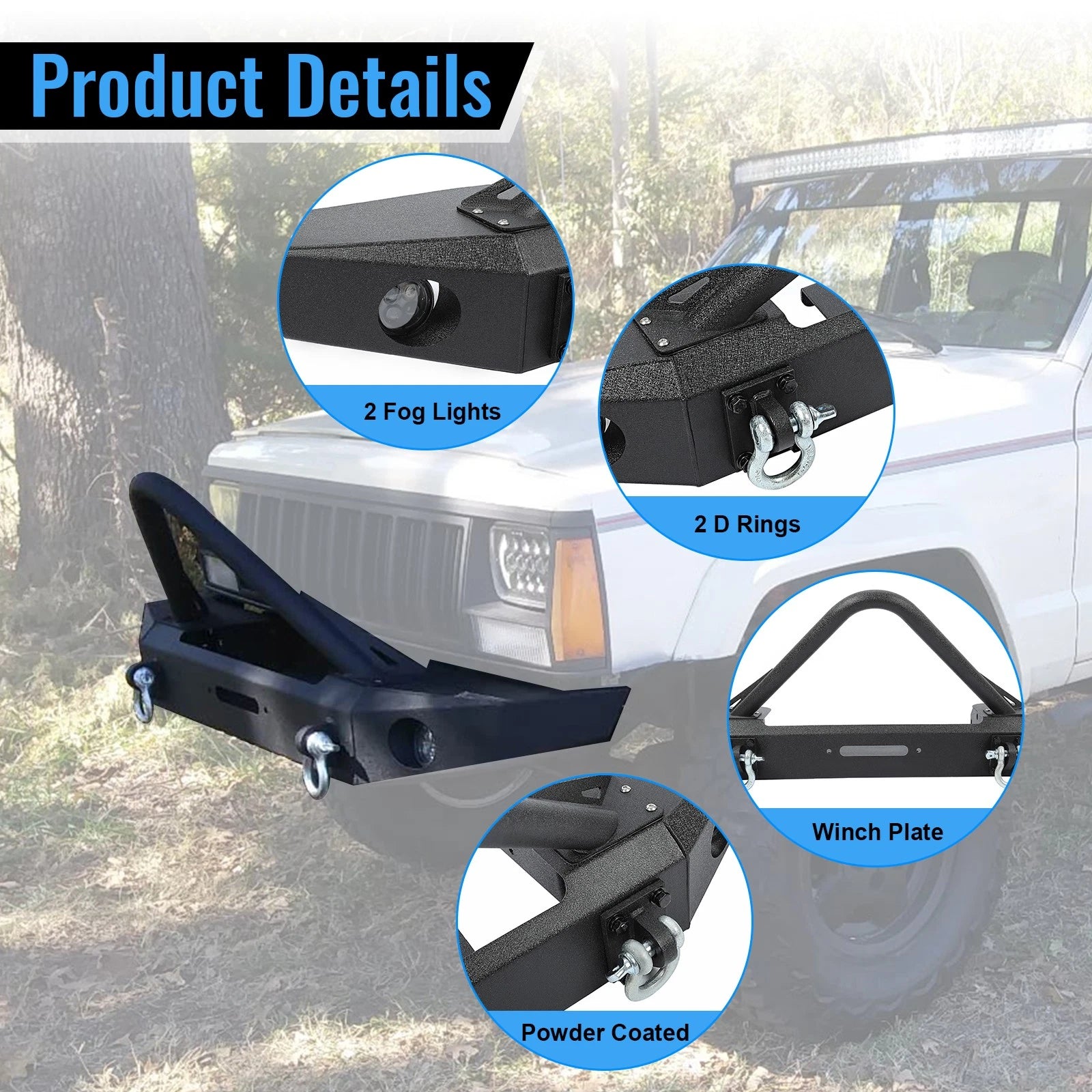 Front Stinger Bumper Assembly with Lights for Jeep Cherokee XJ (1984–2001)