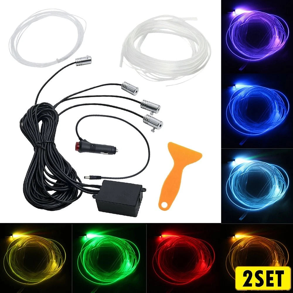 Set of 2 RGB LED Optic Fiber Interior Neon Strip Lights for Car