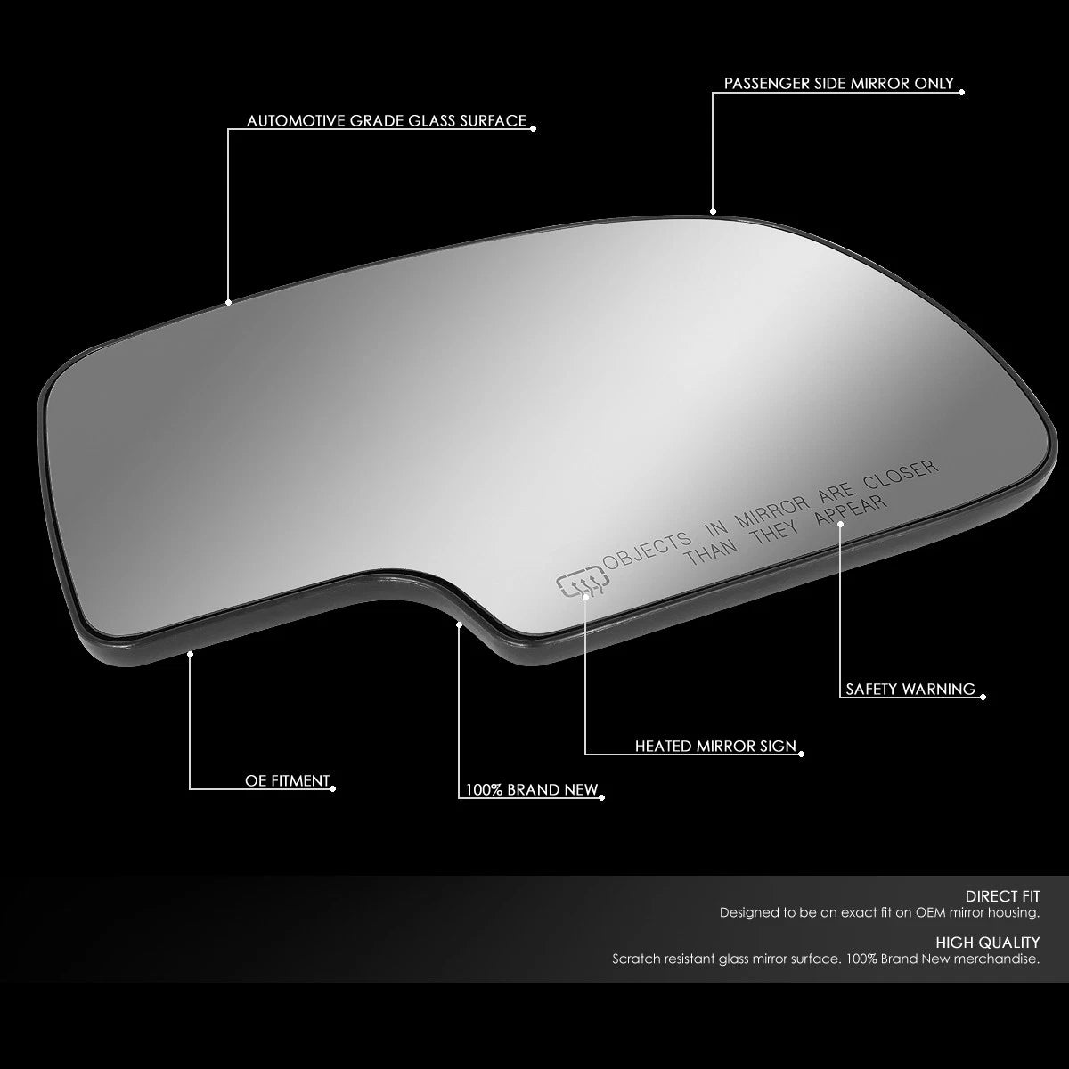 Right Side View Mirror Glass w/Heater for Silverado/Sierra (1999–2007)