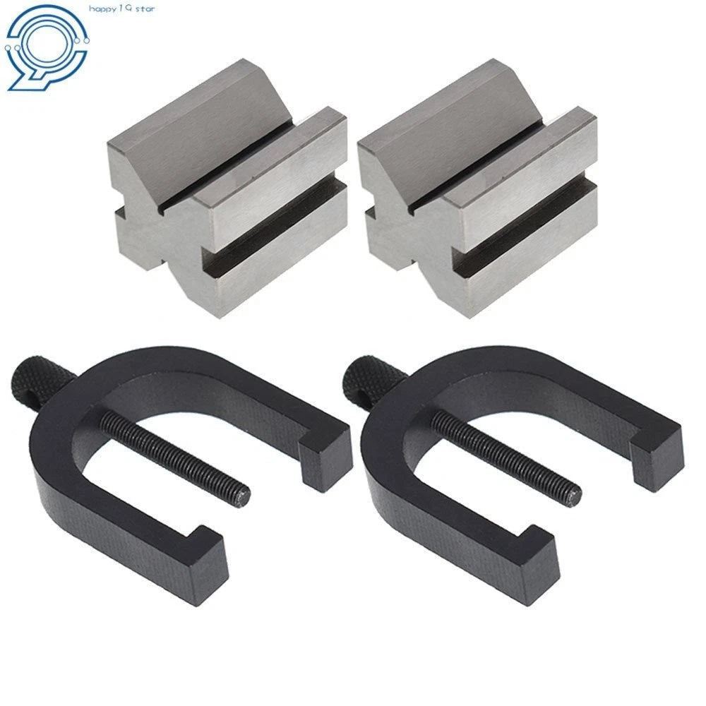 Set of 2 Hardened Steel 90 Degree Angle V-Block and Clamp 1-5/8" x 1-1/4"