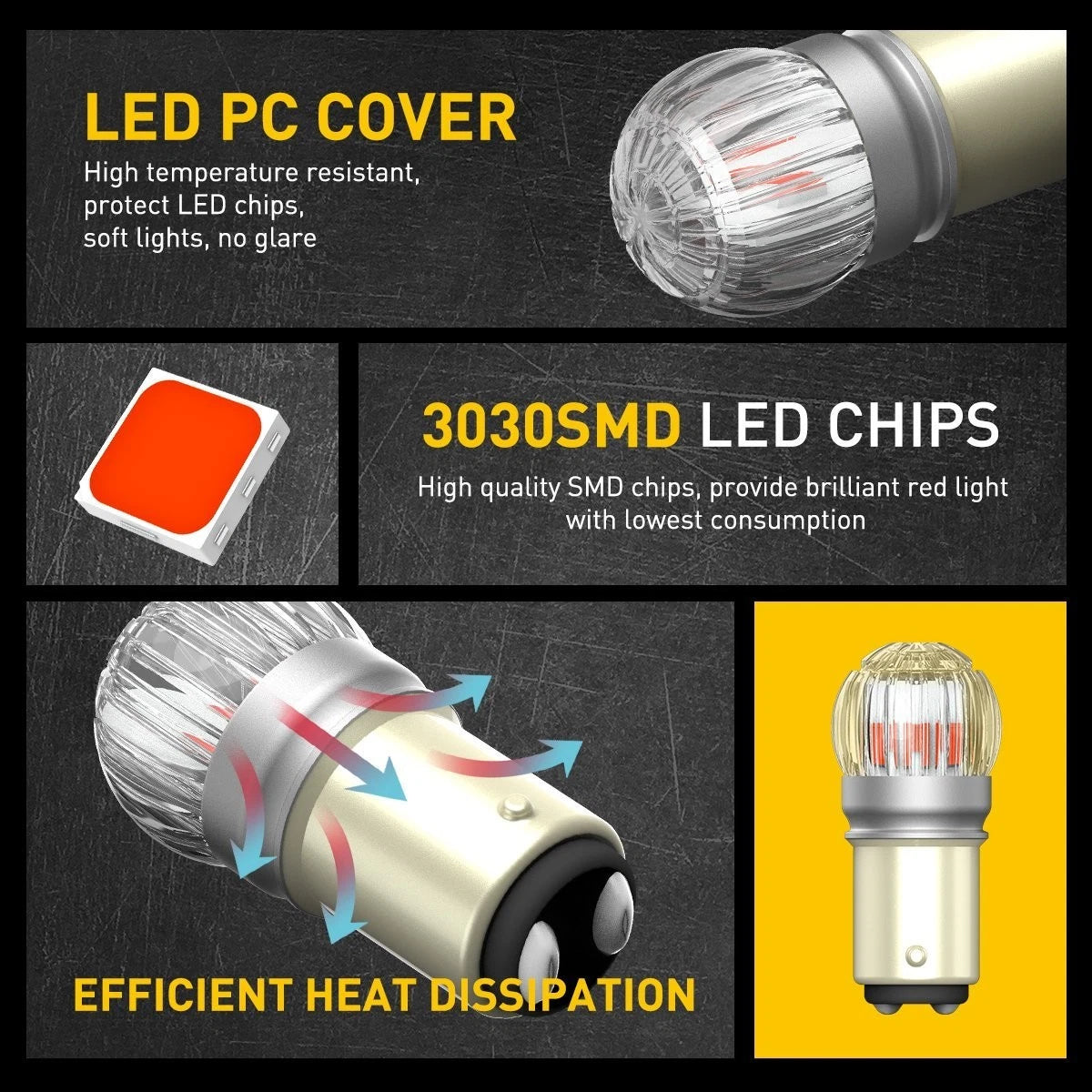 2X AUXITO 1157 Red LED Stop Turn Signal Brake Tail Light Bulbs for US EXV (BAY15D)