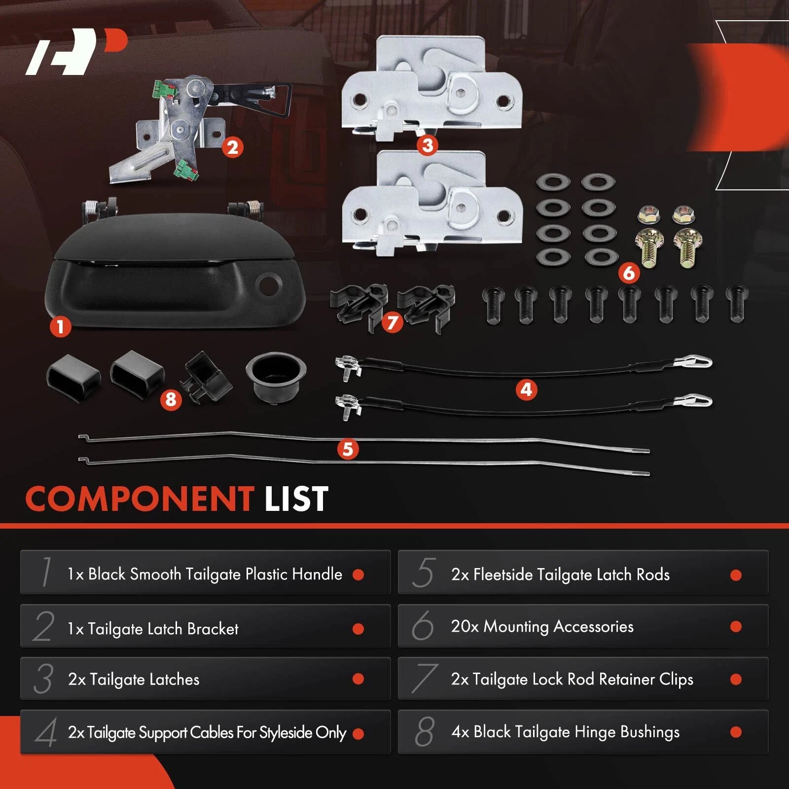 Tailgate Hardware Rebuild Kit with Cable & Rods for Ford F-150 (1997–2003)
