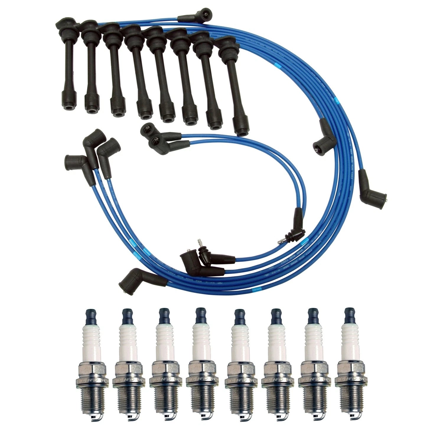 Set of 8 NGK 5mm Wire Set & Denso Nickel Spark Plugs for Lexus LS400 (1995–1996)