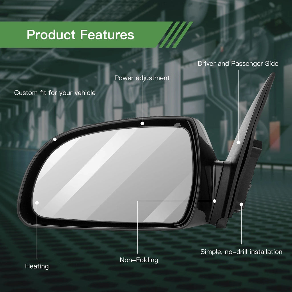 Left Front Side Mirror for Hyundai Sonata (2006–2010) Power Heated Black