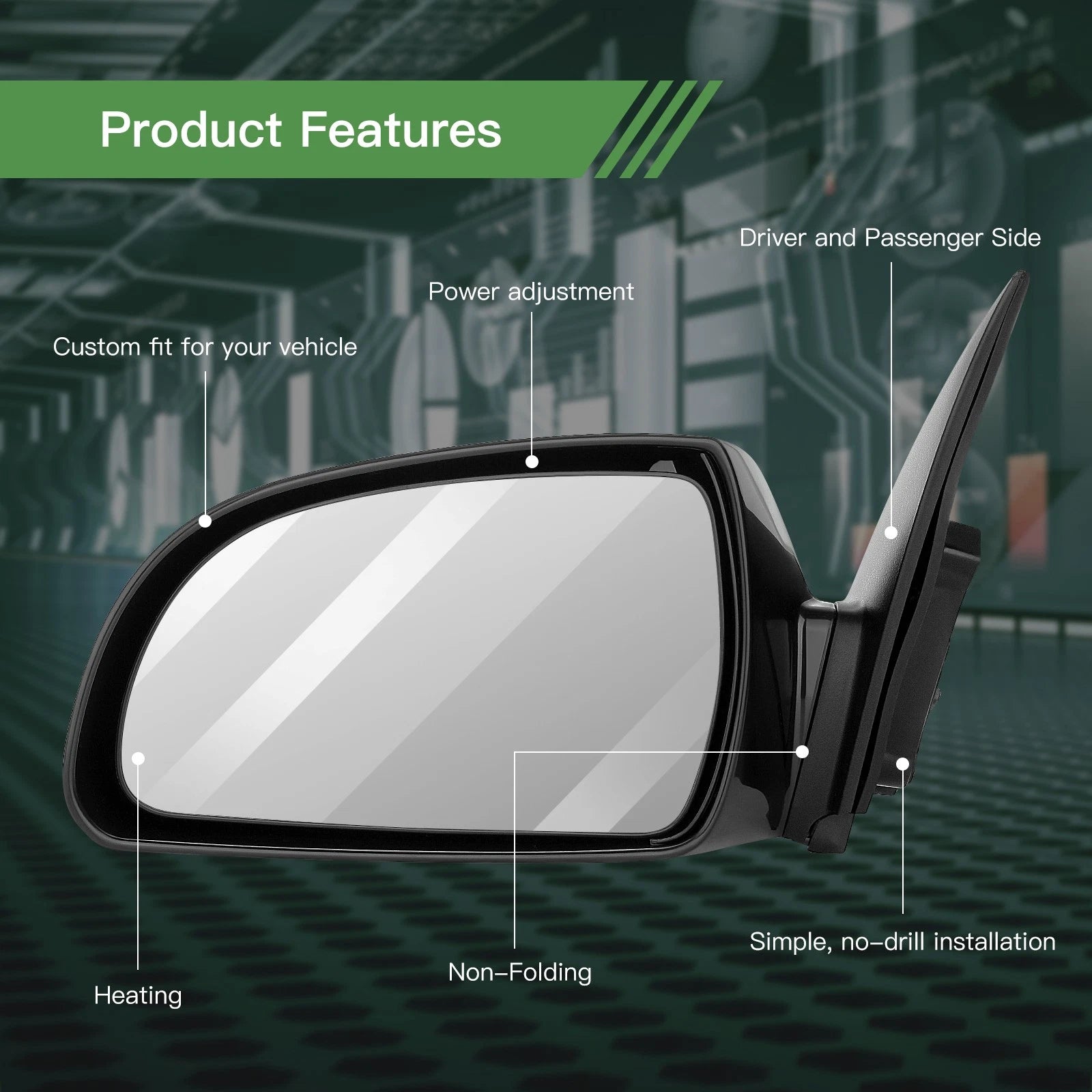 Left Front Side Mirror for Hyundai Sonata (2006–2010) Power Heated Black