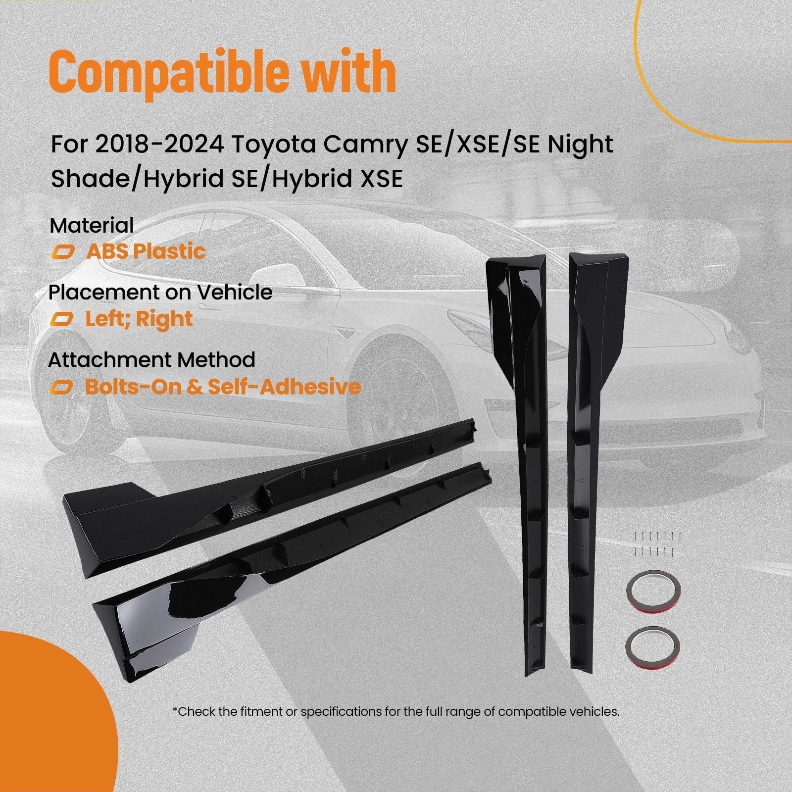 Set of 4 Side Skirt Extension Panels for Toyota Camry SE XSE (2018–2024)