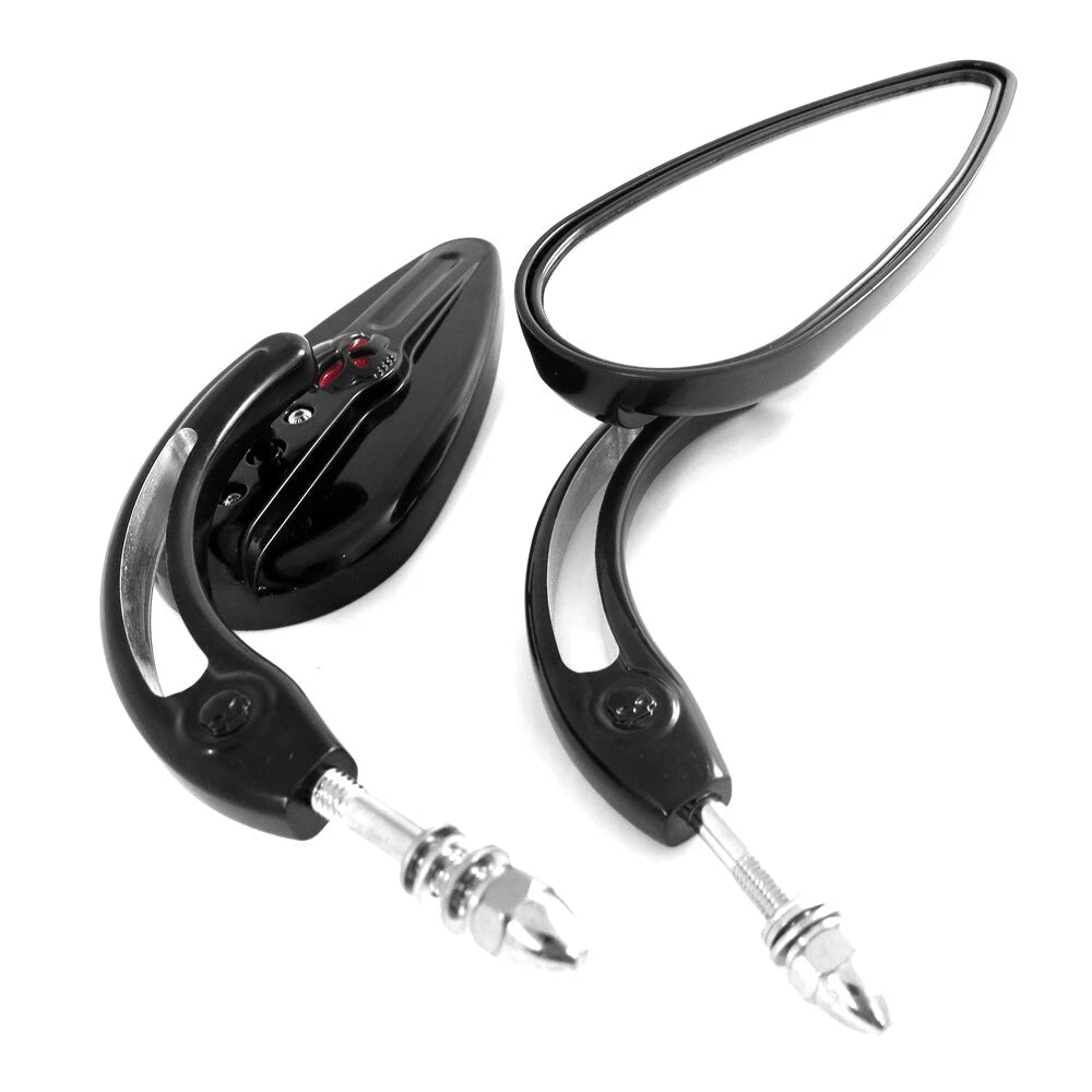 Black Racing Skull Side Mirrors for Harley FXR Super Glide (1982–1999)