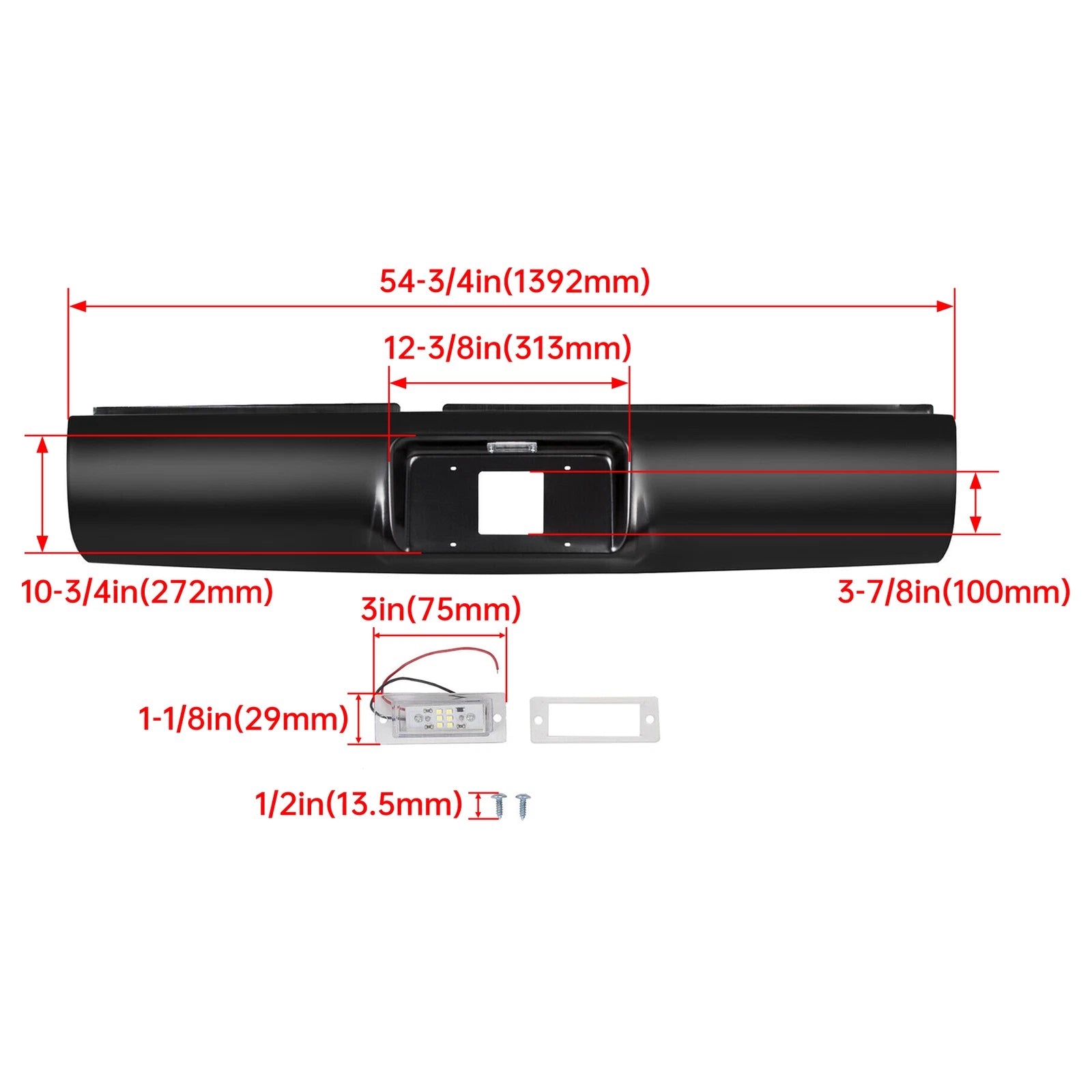 Rear Bumper Roll Pan with LED License Light for Chevy GMC S10 Sonoma (1994–2003)