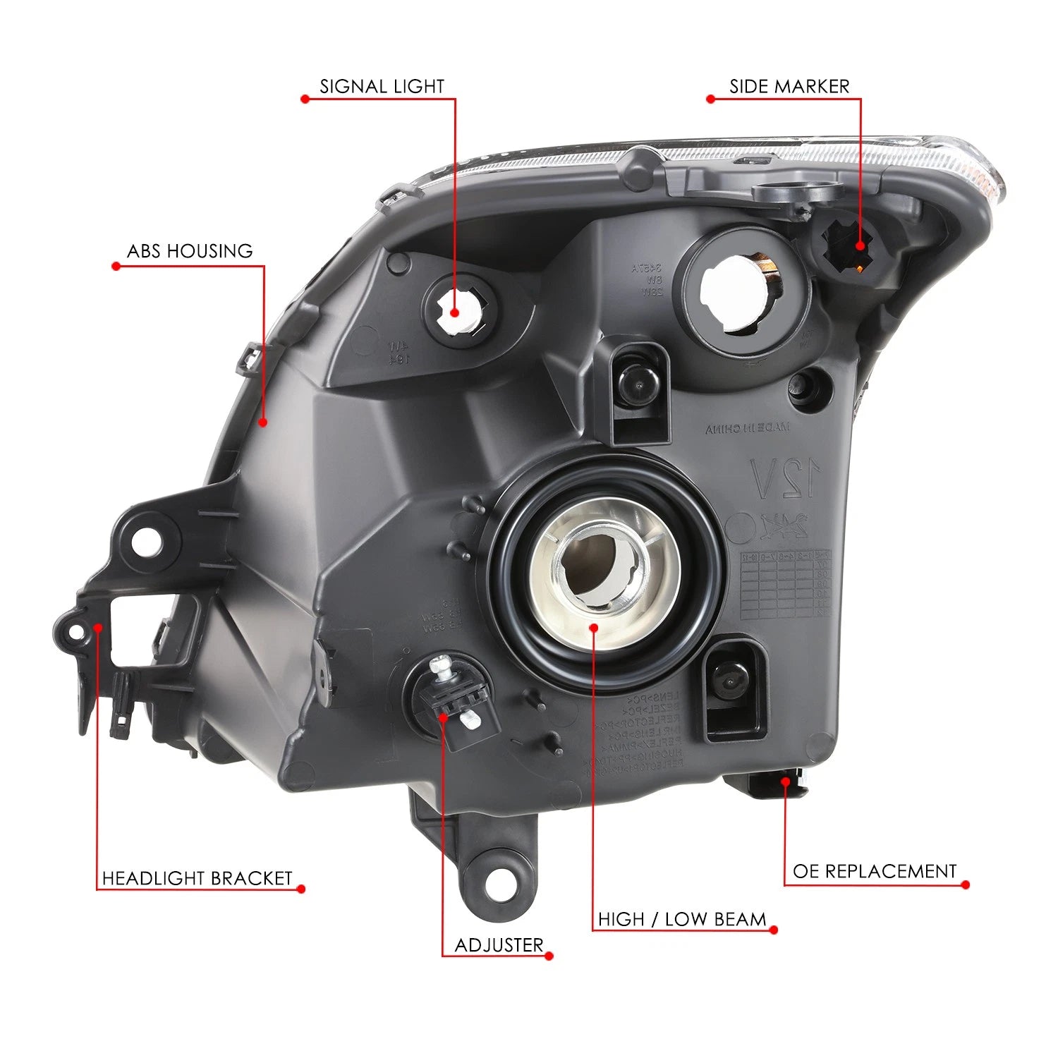 Right Passenger Headlight Lamp for Nissan Sentra (2007–2009) OE Style Black Housing