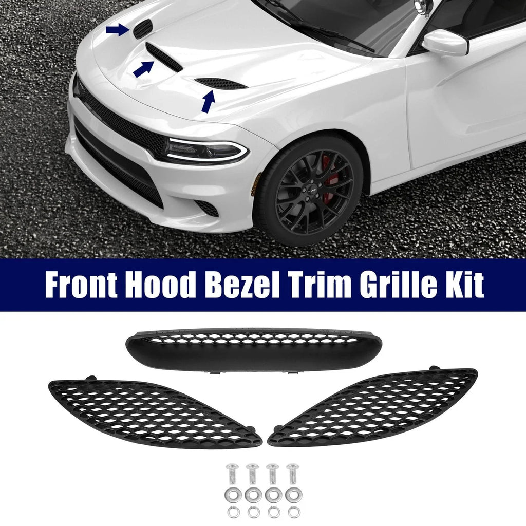 Black Hood Bezel Front Trim Grill Kit for Dodge Charger (2015-2020)
