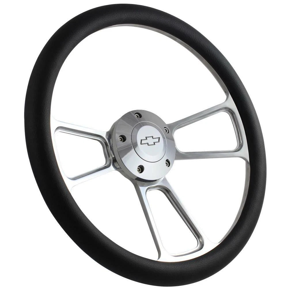 Polished 14 Inch 5 Hole Steering Wheel Replacement for Universal Fit (All Years)