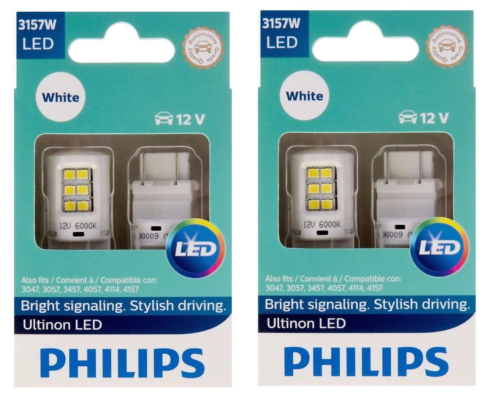 Set of 2 Philips Ultinon LED Bulbs (3157W LED) for Automotive