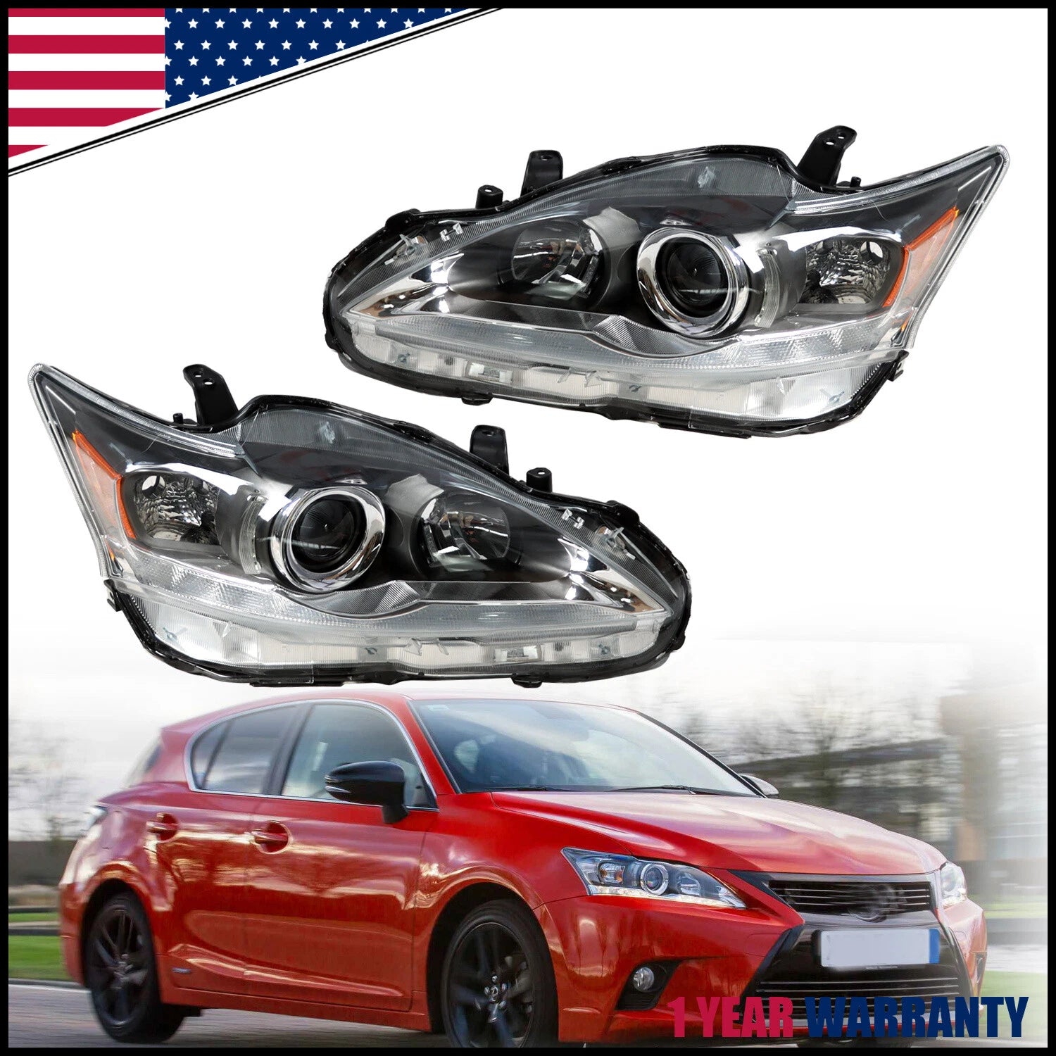 Halogen Headlamps Set of 2 for Lexus CT200H (2011–2016) Left+Right Assembly