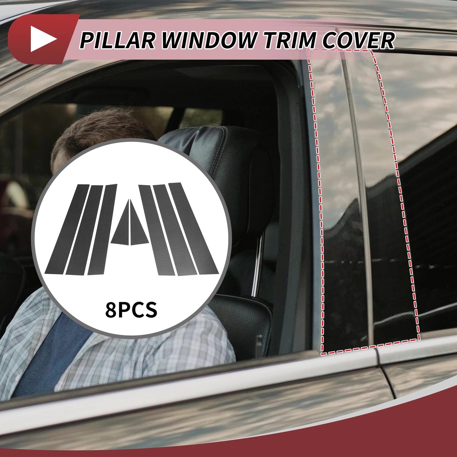 Set of 8 Door Pillar Window Trim for Nissan Rogue (2008–2013) Carbon Fiber