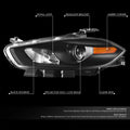 Driver Left Black Housing Amber Corner Headlight for Dodge Dart (2013–2016)