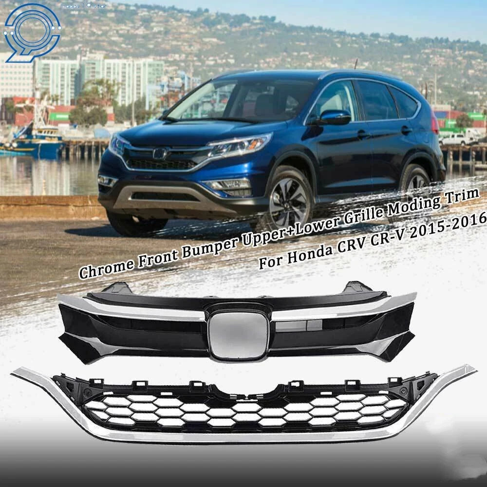 Chrome Upper and Lower Front Bumper Grille Trim for Honda CR-V (2015–2016)