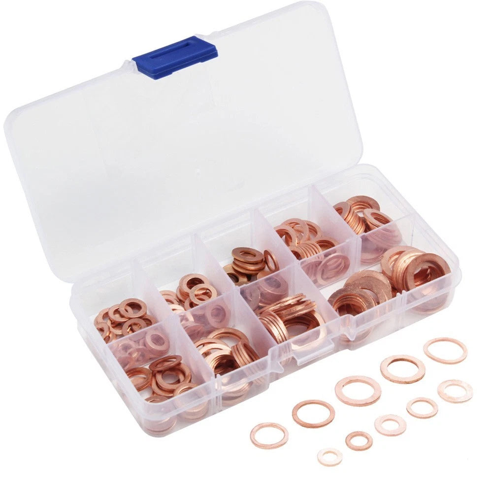 Set of 200 Copper Washers for Automotive, Marine, Generators