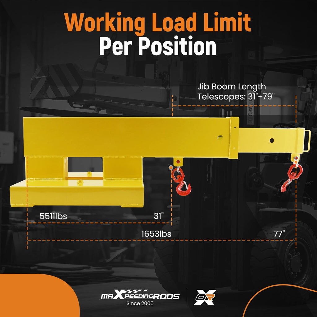 Jib Crane Boom for Forklift Pallet Fork (Universal Fit, 5500lb, 31-79")