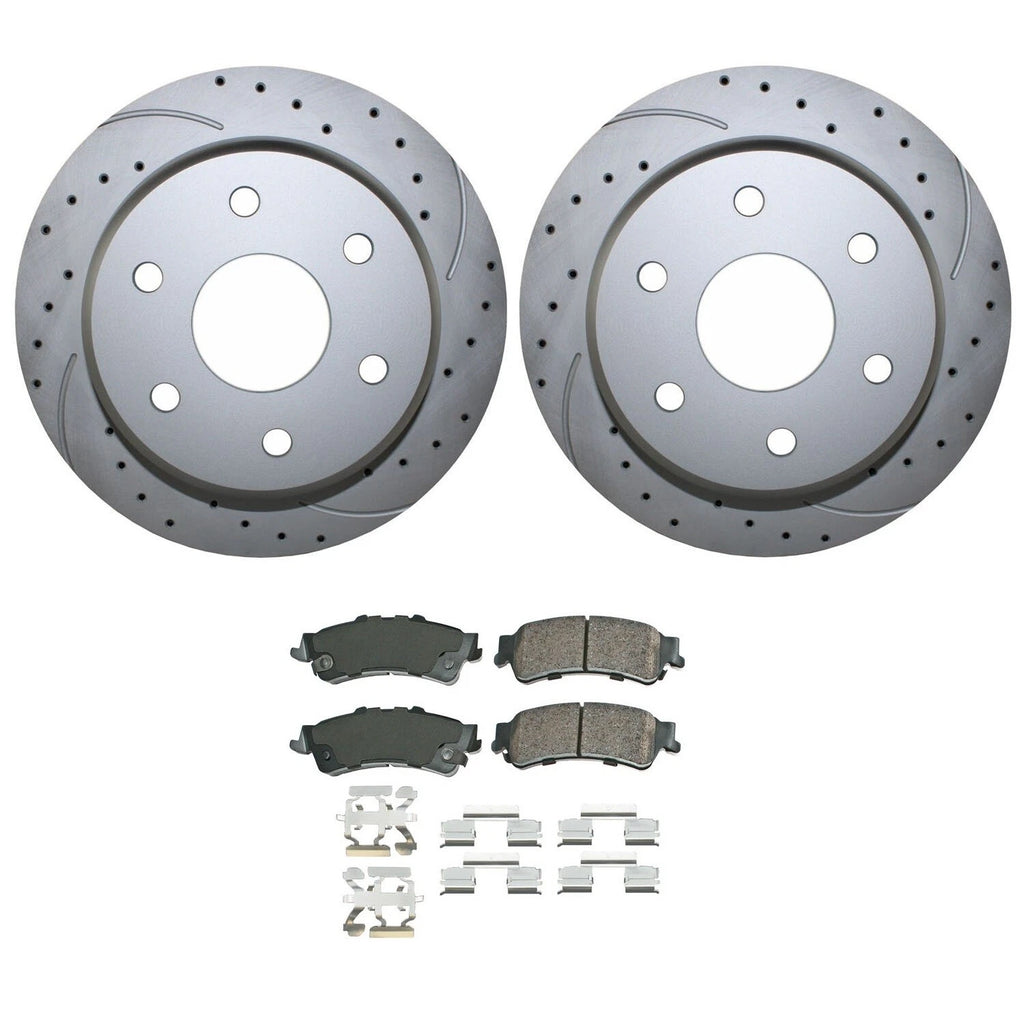 Rear Brake Kit 330mm Drilled Rotors & Akebono ProACT Pads for Chevy GMC