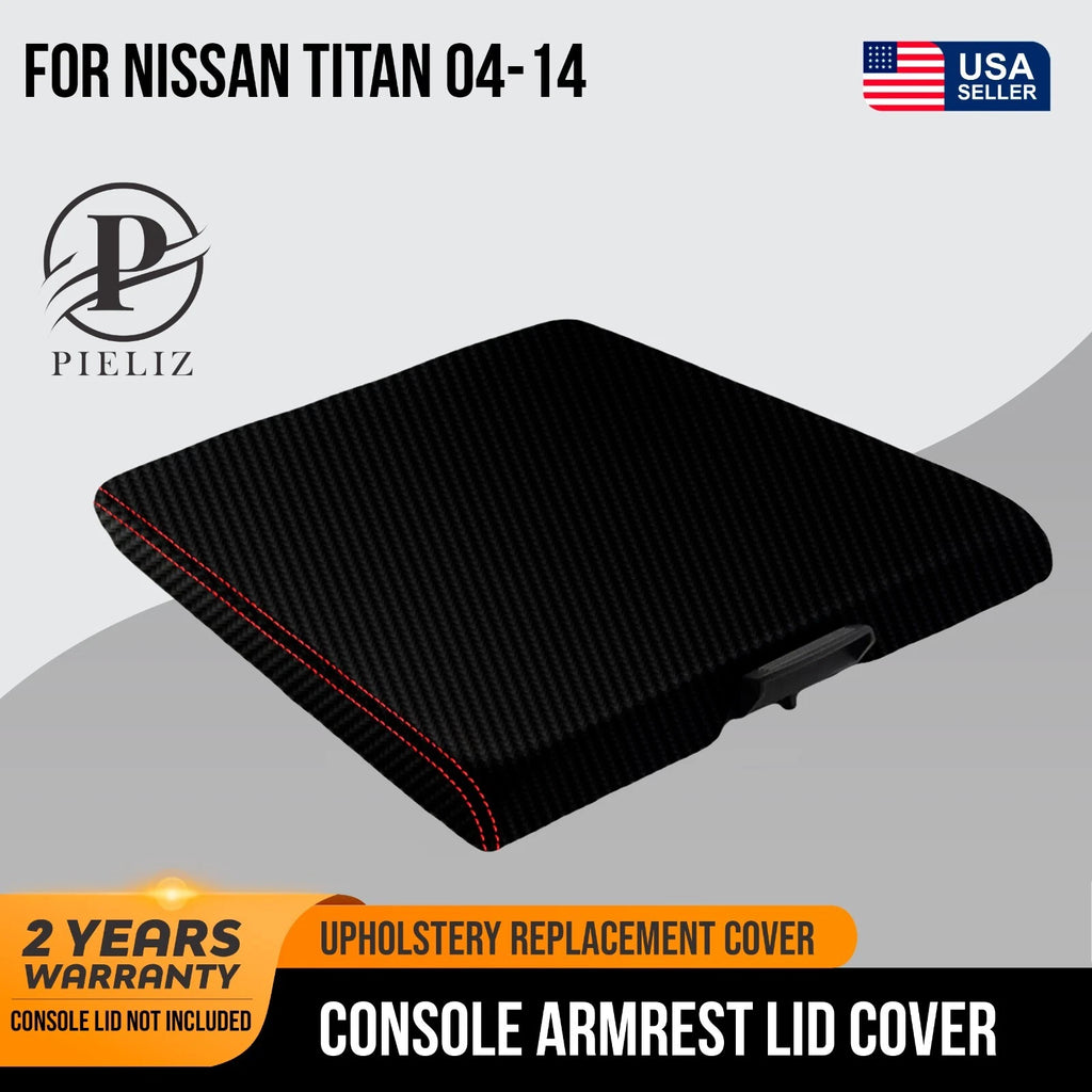 Console Armrest Carbon Cover for Nissan Titan (2004–2014) Red Stitch