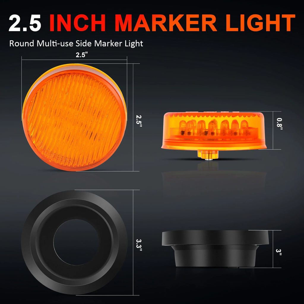 Set of 4 Round 2.5" Amber Side Marker Lights for Truck Trailer
