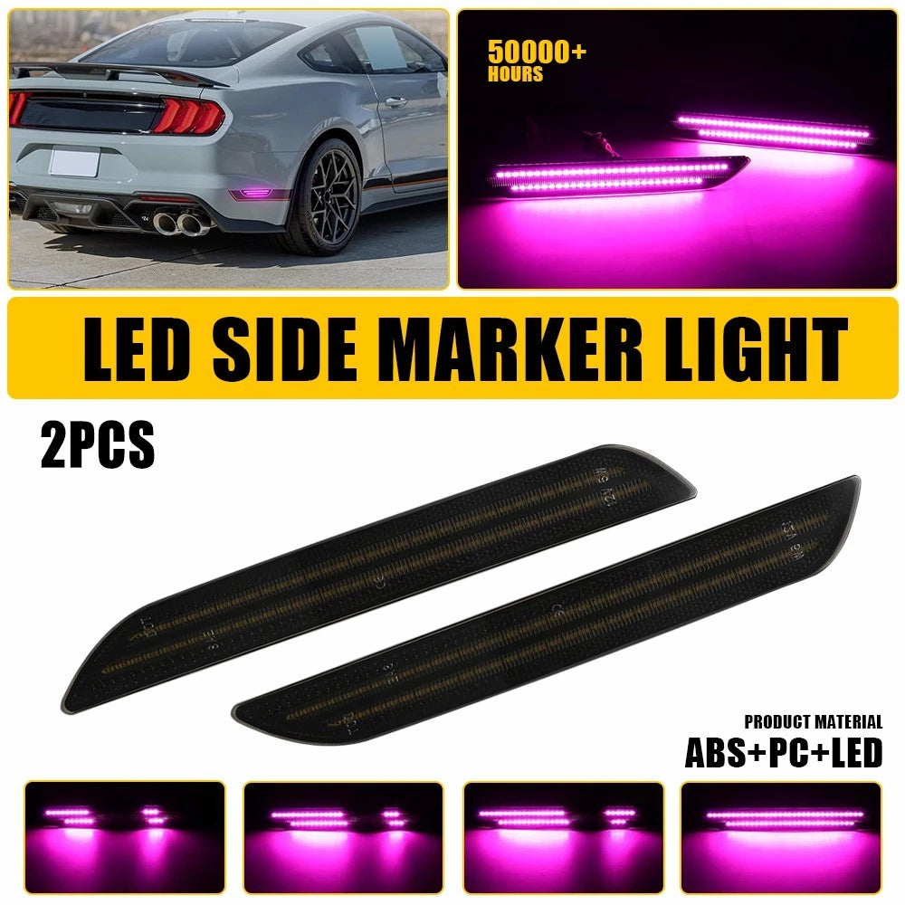 2X LED Rear Bumper Side Marker Light Pink Purple for Ford Mustang (2015–2023)